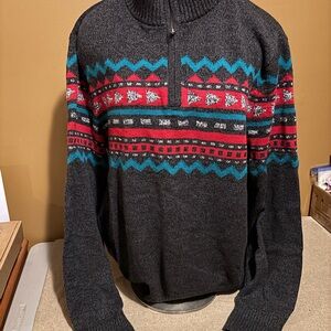 Men's Black and Red Patterned Sweater